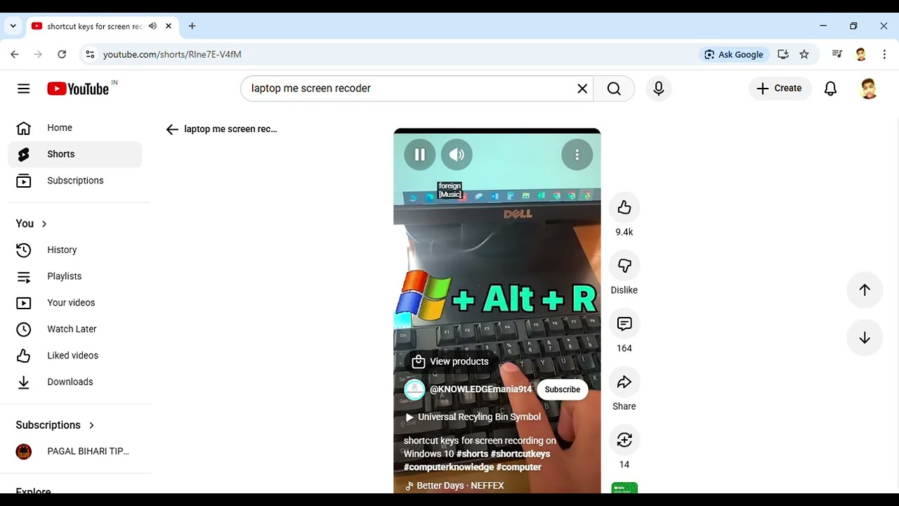 shortcut keys for screen recording on Windows 10 