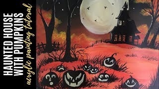 Halloween Haunted House with Pumpkin Acrylic Painting | Step-by-Step Tutorial For Beginners