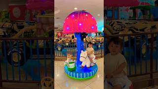 Super exciting pink mushroom carousel with tiny cars and adorable animals—too cute! 🍄💖🚘🐄🐴🎠💕