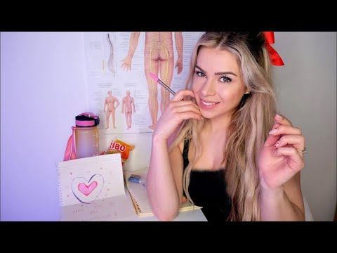 ASMR GIRL IN BIOLOGY CLASS HAS CRUSH ON YOU ❤︎ (Back Tickling, Drawing On Arm, Playing With Hair)