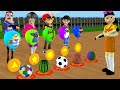 Scary Teacher 3D vs Squid Game Mask Balloons and Penalty Kick 4 Times vs Honeycomb Candy Challenge