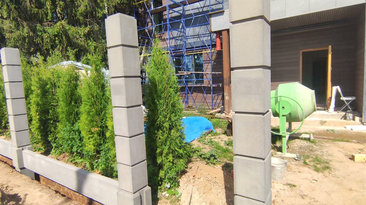 Правильный Монтаж забора из столбов сухого прессования, на ленте. Часть ...