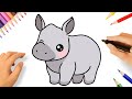 HOW TO DRAW A CUTE RHINO EASY STEP BY STEP ????????