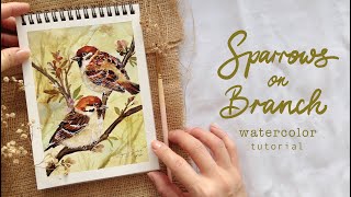 Sparrows on Branch: Watercolor Tutorial