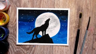 Как нарисовать волка с луной