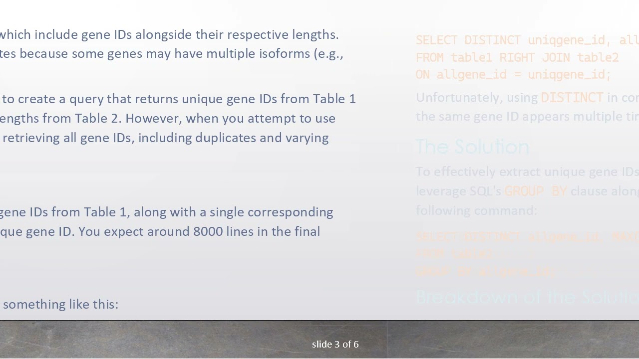 Resolving the MYSQL Querying Issue: Unique Gene IDs and Length Extraction