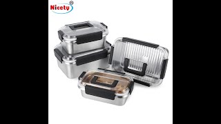Stainless steel 304 large capacity food container with transparent lid with handle for storing food