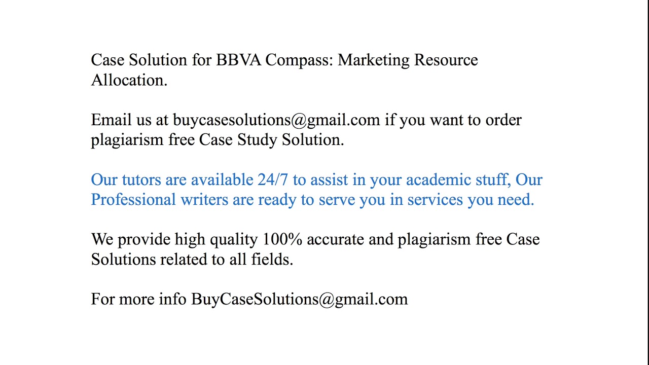 bbva compass marketing resource allocation case study solution