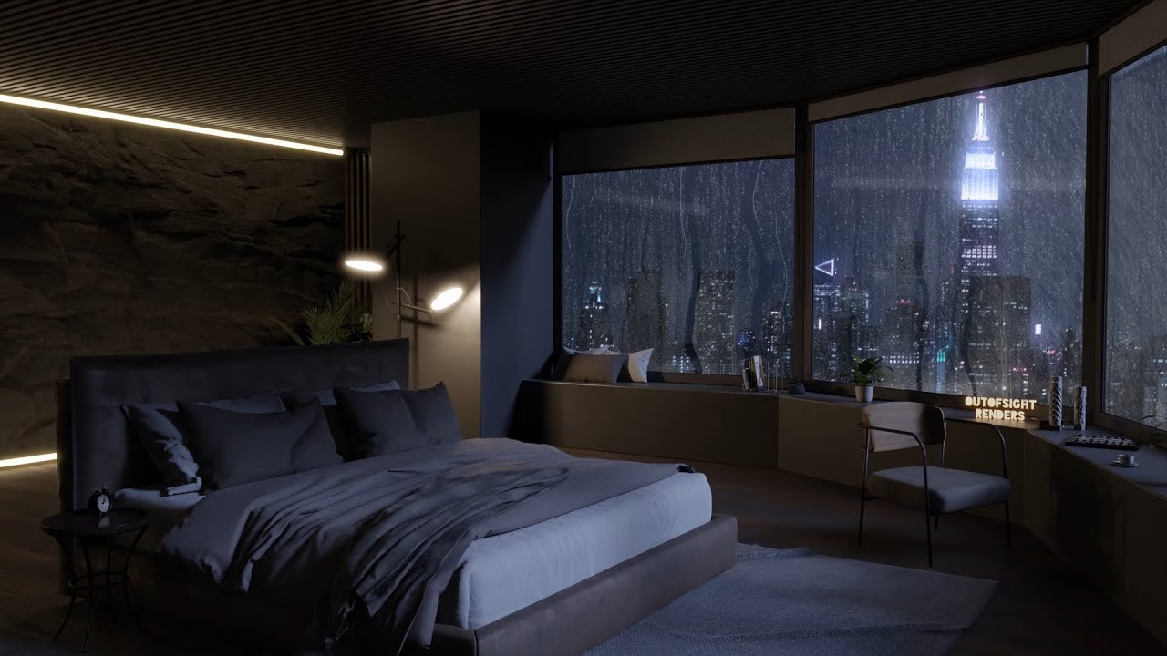 Rainy Night In NYC Luxury Apartment Rain On Windows Ambience 1 Hour