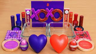 Purple Vs Red - Mixing Makeup Eyeshadow Into Slime Asmr