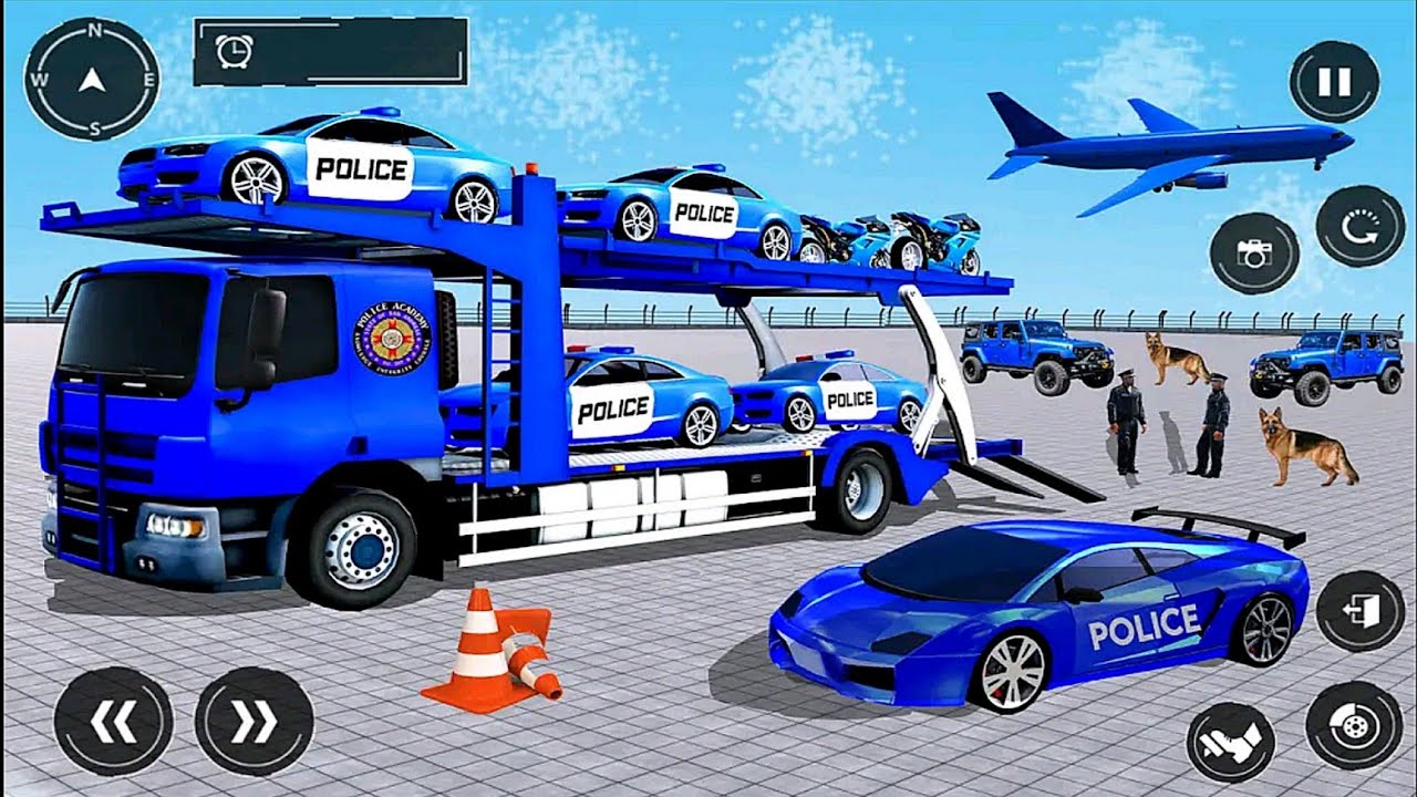 Grand Police Car Transporter Truck Games: Police Car Plane Transport #2 - Android iOS Gameplay