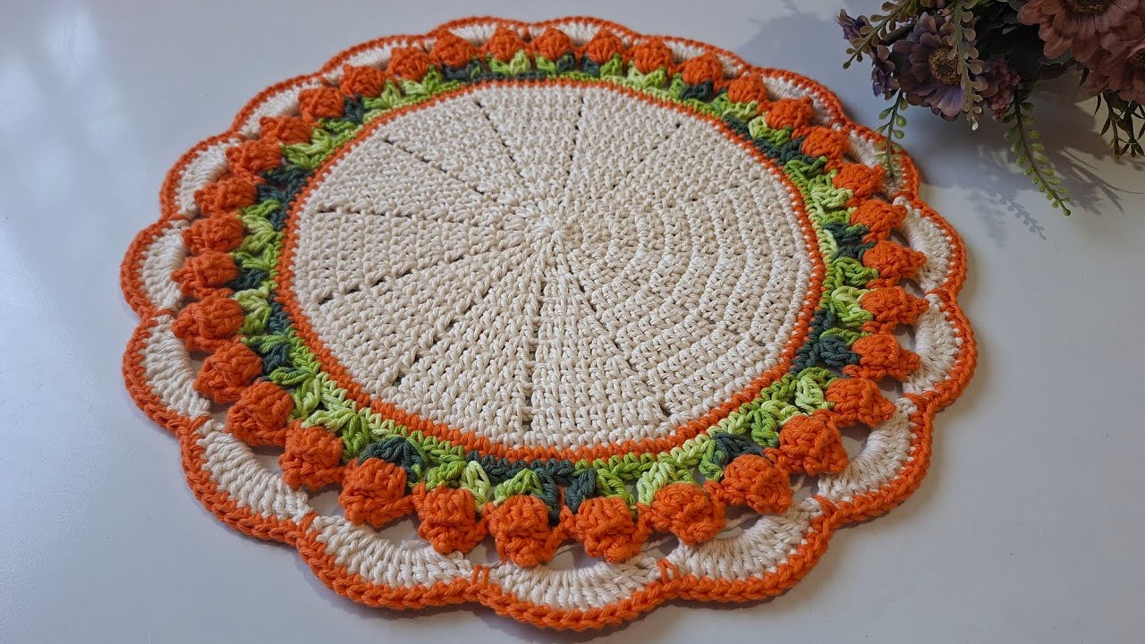 LUGAR AMERICANO TULIPAS LUXO/ FÁCIL E PERFEITO #crochet #croche #sousplast #artesanato 