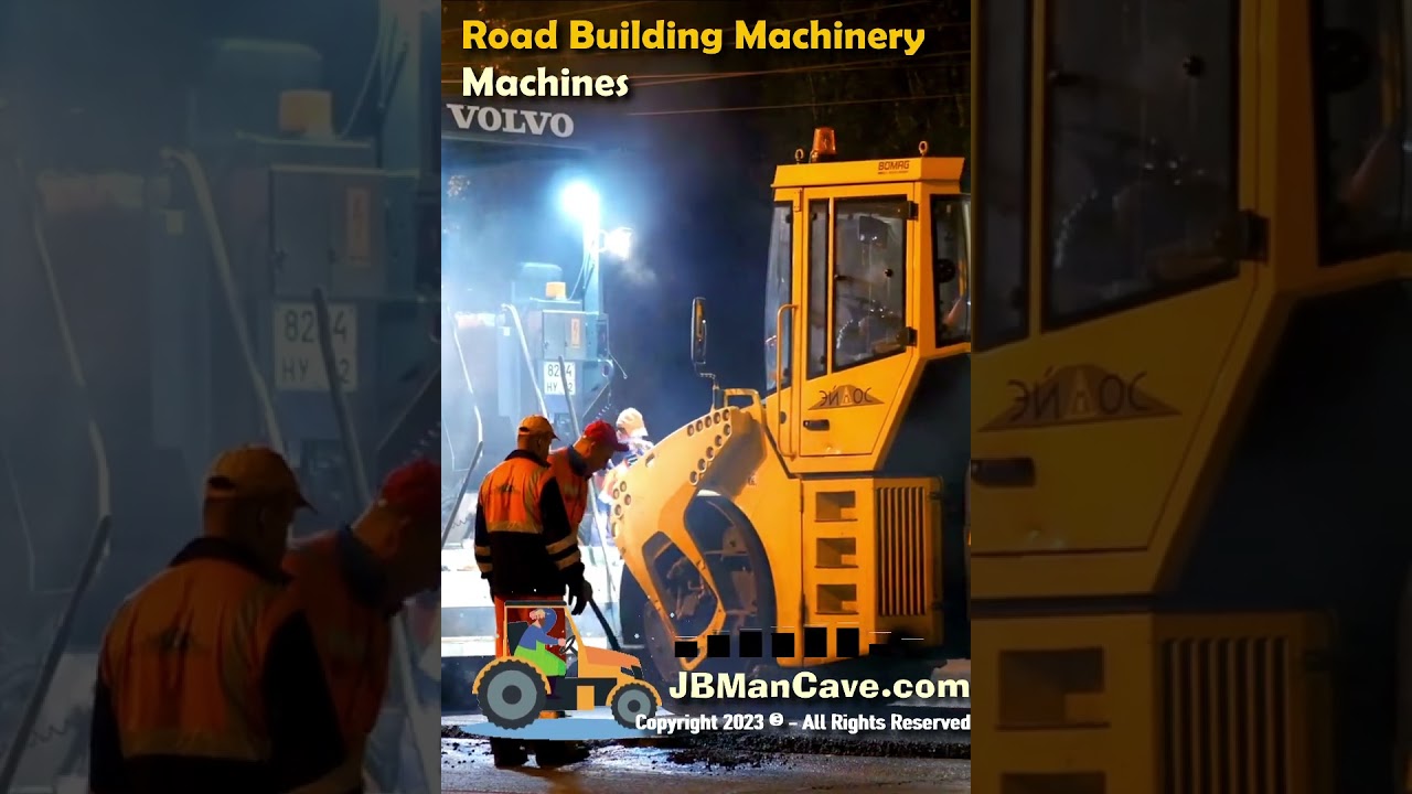 ROAD BUILDING MACHINES at Night Asphalt Paving Machine JBManCave.com 