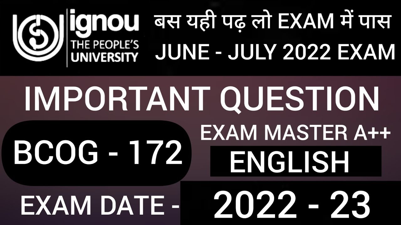 BCOG 172 IMPORTANT QUESTION | BCOG 172 IMPORTANT QUESTION 2022 | BCOG 172 QUESTION PAPER IN ENGLISH