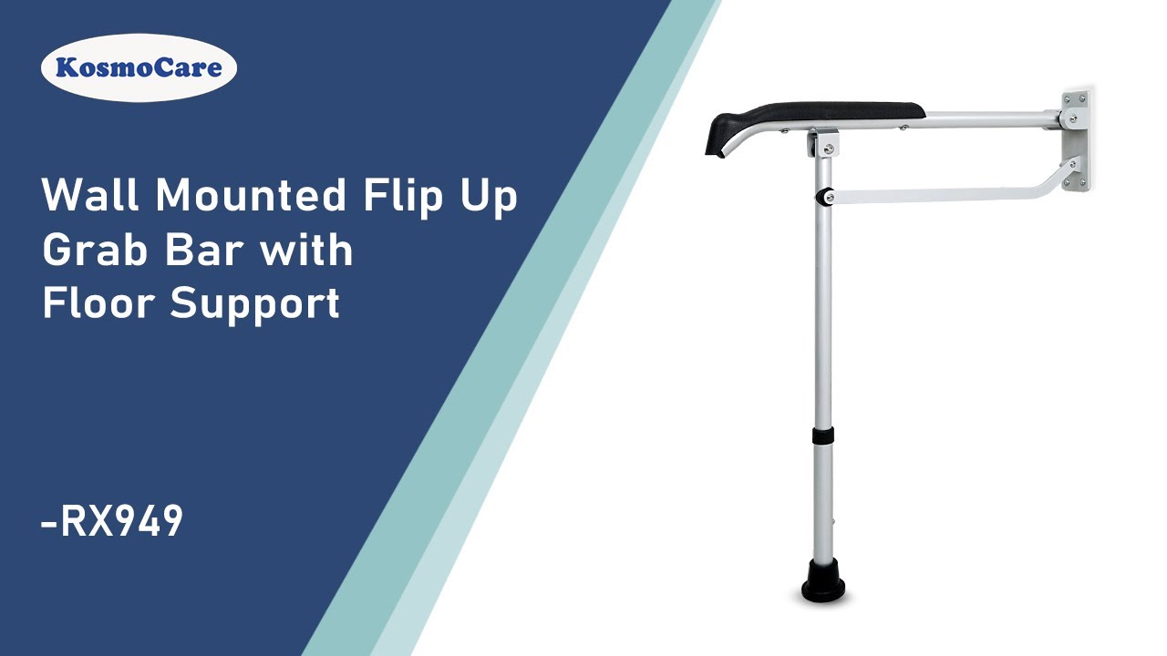 KosmoCare Aluminium Flip-up Grab Bar with Floor Support & Height Adjustable  - Features (RX949) 