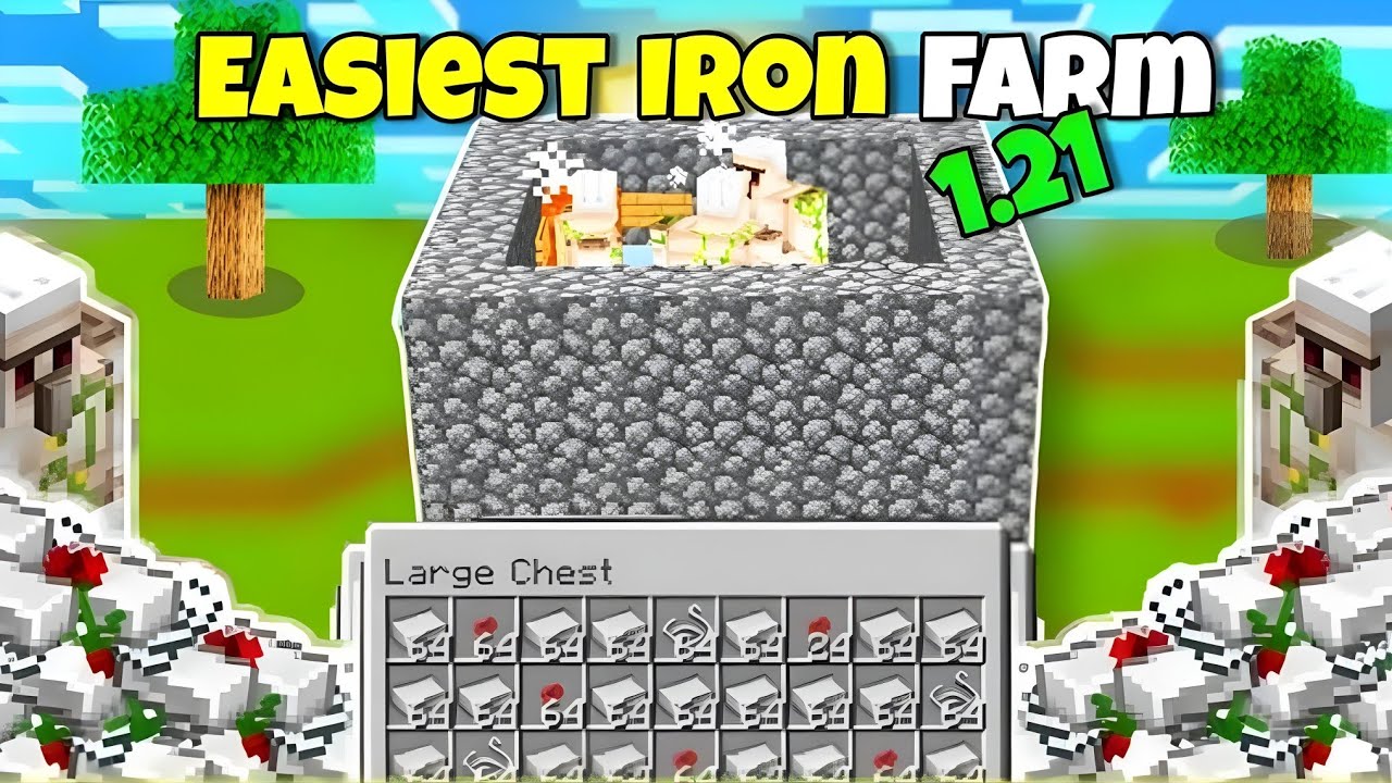 🤯 BEST AND EASIEST IRON FARM TUTORIAL FOR MINECRAFT Bedrock 1.21 🤩