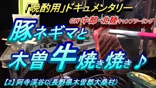 【晩酌用】豚ネギマと木曽牛焼き焼き♪[阿寺渓谷C_木曽郡大桑村]2017GW_初日【夜の部】 【中 部・北陸キャンプツーリング2】