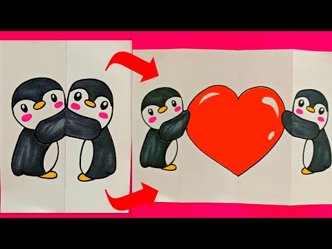 Sevimli Penguen Çizimi 🐧 Kolay Çizimler - 14 şubat sevgililer günü çizimleri - How To Draw a Penguin