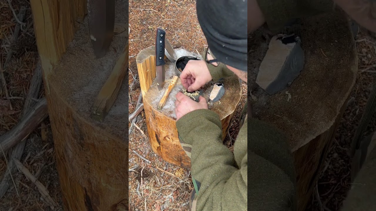 Flint & Steel Fire Using Fatwood & Steel Wool 