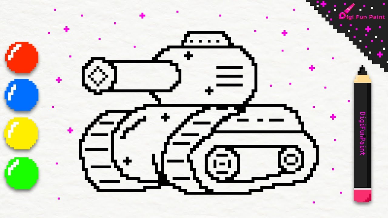 Cara menggambar Tank pixel art | Mewarnai mudah dan simpel