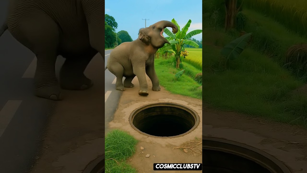 baby elephant falls into a huge manhole saved by brave mother #humanity #animals #funny #elephant