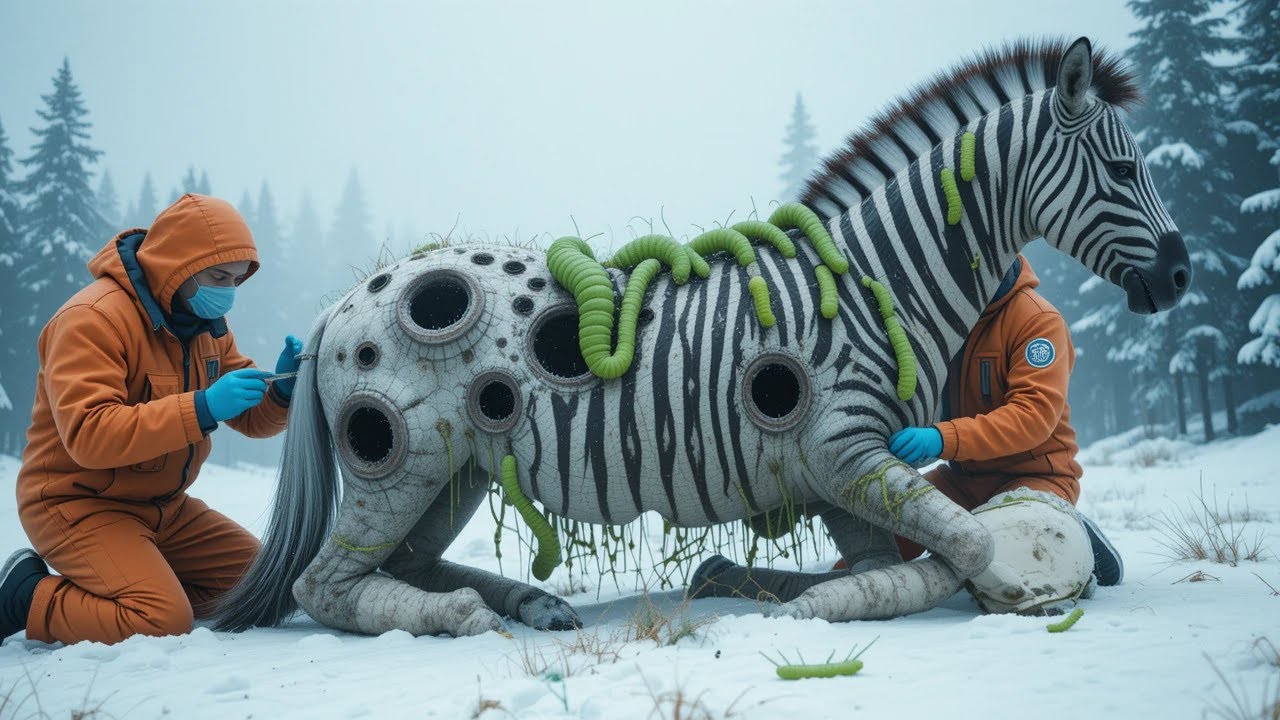 Zebra attacked by millions of green worms is saved by Arctic rescuers