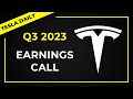 Tesla Q3 Earnings Call 2023 (TSLA)