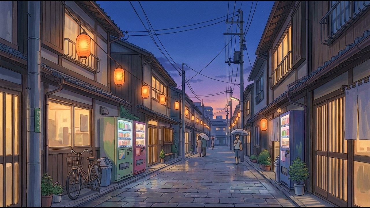 🌙🏮 A Quiet Evening in a Japanese City — Ghibli Style Peaceful Streets