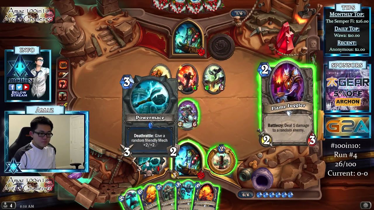 Hearthstone Amaz Playing 12 Win Shaman Arena -100 in 10 Challenge-