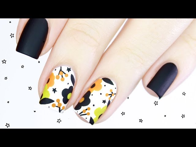 Easy Halloween Floral Nail Art 