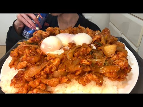 【ASMR，咀嚼音】Pork and Kimchi Rice Bowl！辛い豚キムチ丼！