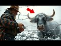 MAN FIGHTS TO SAVE A BULL TRAPPED IN BARBED WIRE  THE VET SUDDENLY SCREAMS 'STOP!