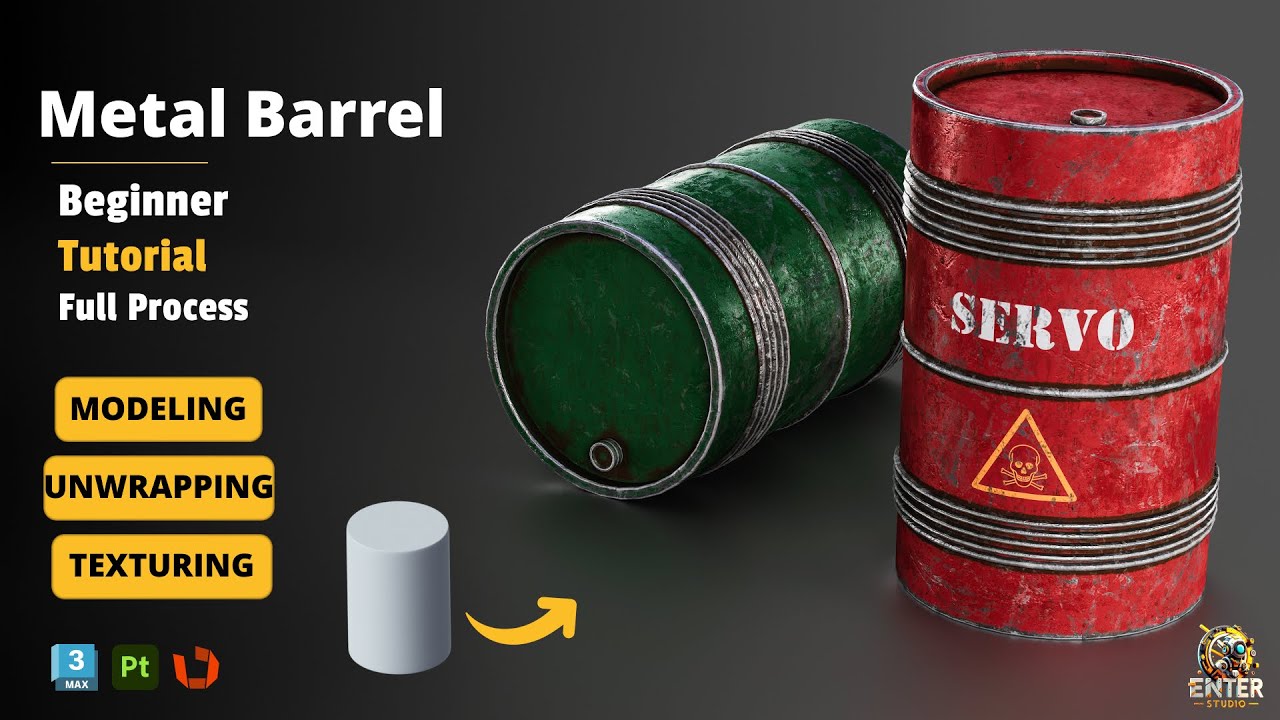 How to modeling and texturing  Metal Barrel in 3dsmax and substance painter