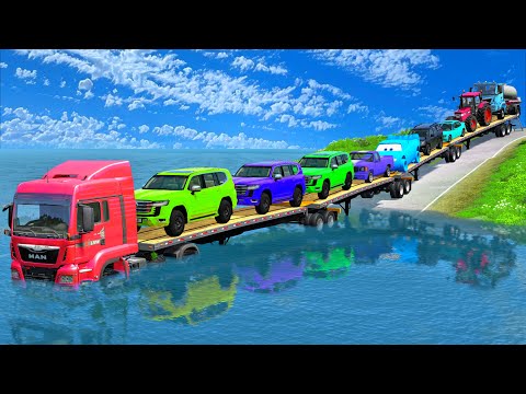 Flatbed Truck McQueen | Transportation with Truck - Pothole vs Car #78 BeamNG.Drive Gameplay