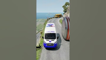 Cars & School Bus vs Giant Pit Bollards Crash - BeamNG.Drive