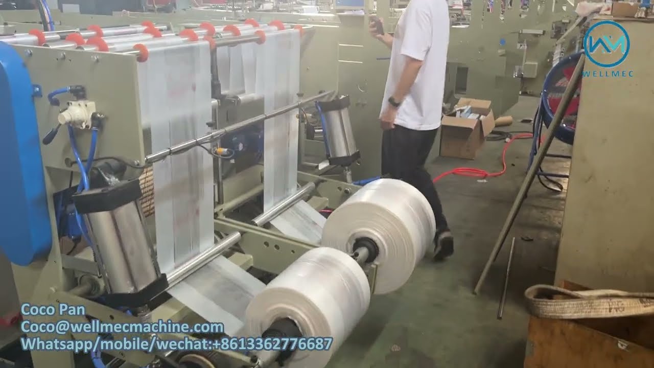 High Speed SHopping T shirt Bag Vest Bag Making Machine, Double Line Heat cutting Bag Making Machine