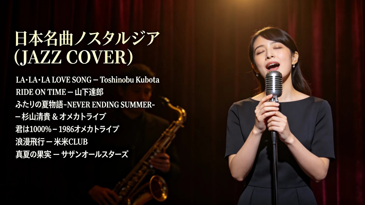 トップヒット・ジャズカバー｜日本クラシック名曲集 真夏の果実・LA・LA・LA LOVE SONG・浪漫飛行・RIDE ON TIME ほか【夜・カフェ・リラックス】
