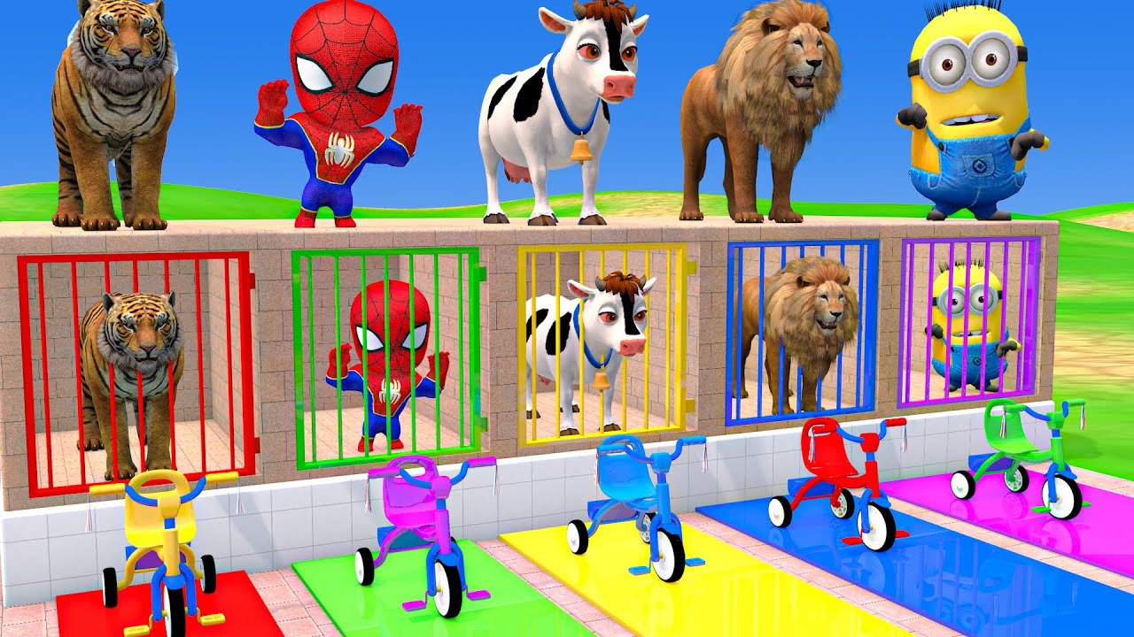 Long Slide Game With Cow Elephant Gorilla Hippopotamus Tiger 3d Animal Game Funny 3d Animals