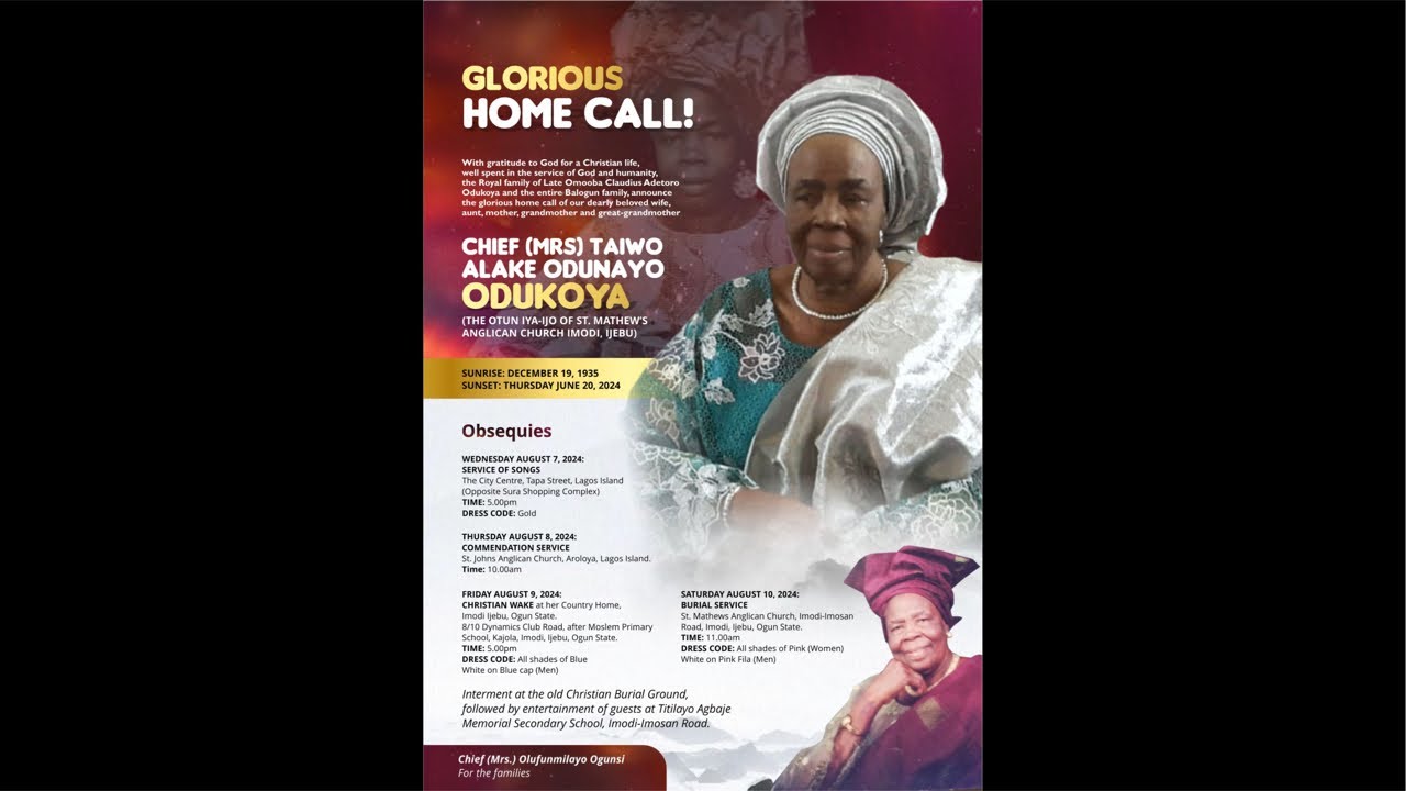 Commendation Service for Late Chief (Mrs) Taiwo Alake Odunayo Odukoya ...