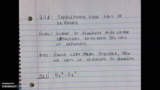 8th Grade GoMath Module 2 Lesson 1d:  Integer Exponents (Simplify Expressions w/ Laws of Exponents)