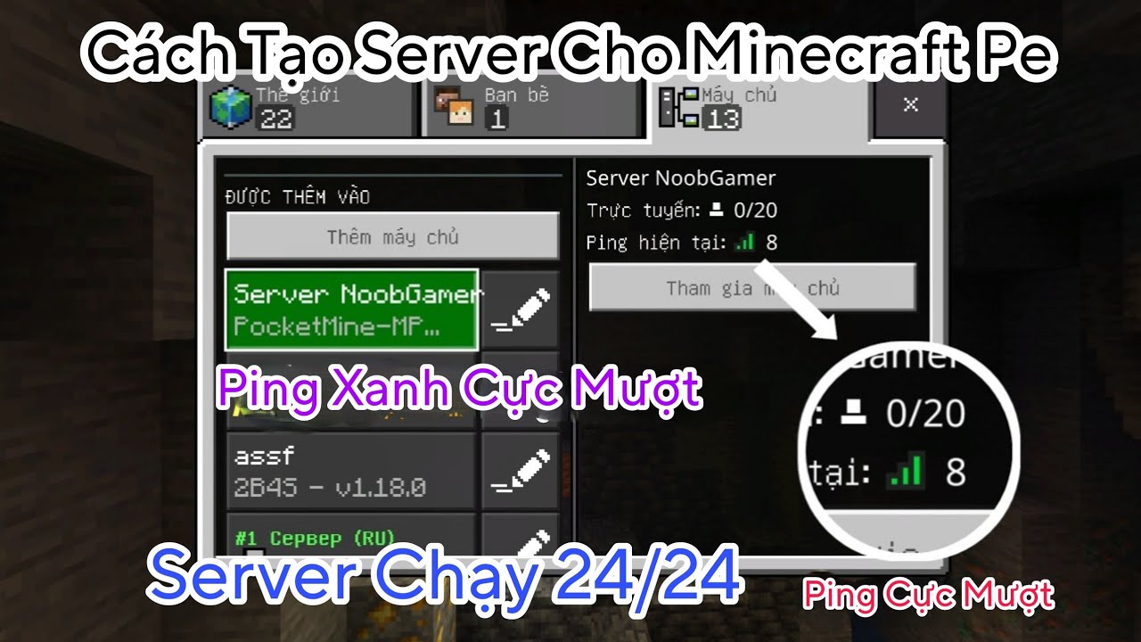 เซิ ฟ เวอร์ minecraft pe  New Update  Cách Tạo Server Cho Minecraft Pe Mới Nhất Free Chạy 24/24 Có Ping Xanh Cực Mượt