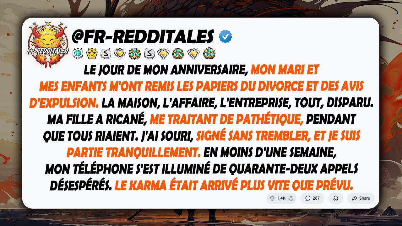 Le jour de mon anniversaire, mon mari et mes enfants m'ont présenté les papiers du divorce et...