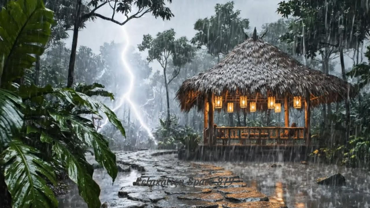 Heavy Rain & Thunderstorm in a Tropical Village | Cozy Hut Ambience for ...