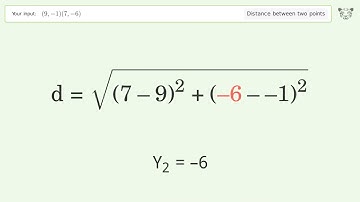 Find the distance between two points p1 (9,-1) and p2 (7,-6): Step-by-Step Video Solution