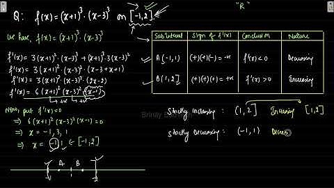 AOD - I - Increasing Decreasing Functions- f(x) = (x+1)^3 (x-3)^3 on [-1,2]  Strictly Inc/Dec