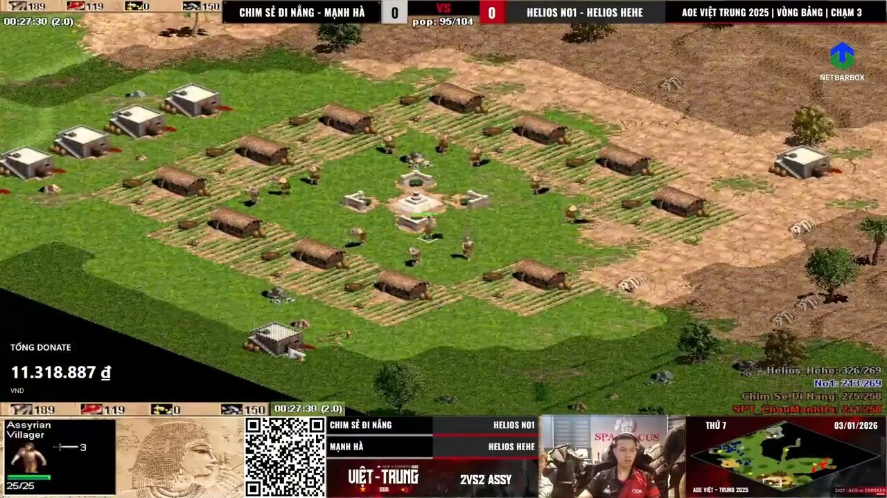 Chim Sẻ Đi Nắng - Chẩu Hà vs No1 - HeHe | Vòng bảng | 2v2 Assyrian | Giải AoE Việt Trung 2025