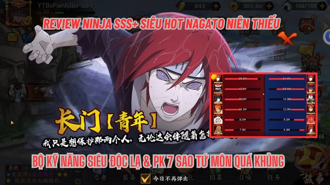HUYỀN THOẠI LÀNG LÁ #54 - Review ninja SSS+ mới NAGATO NIÊN THIẾU cực độc lạ - PK 7s tứ môn quá bá