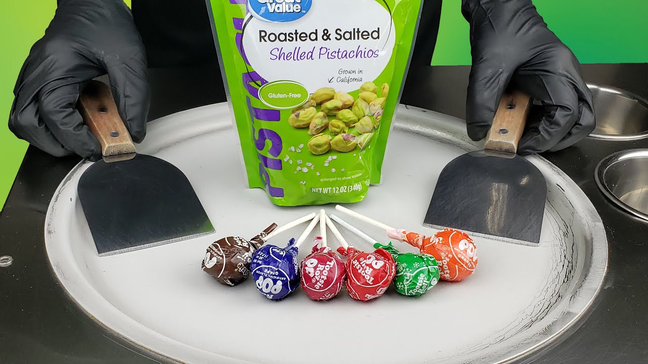 Pistachio Lollipop Ice Cream Rolls Satisfying ASMR Sounds Tapping 