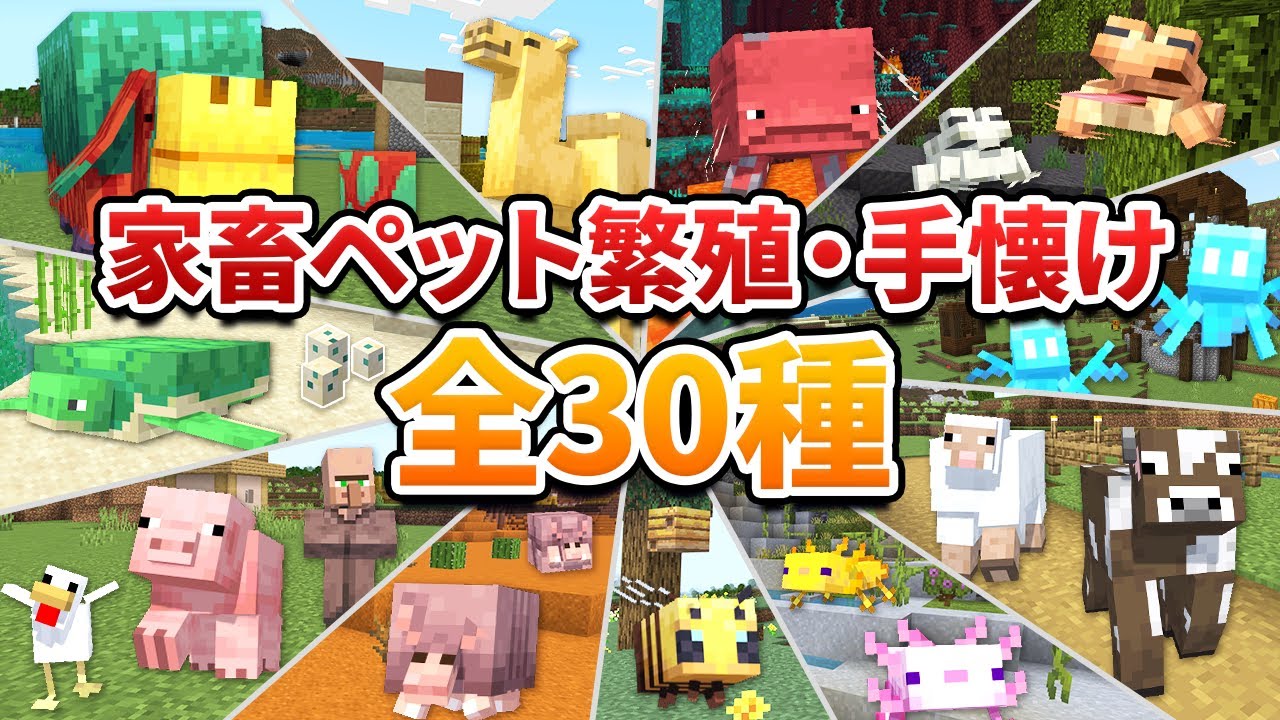 【全30種】ペット家畜モブの繁殖方法と手懐け方を紹介します！【マイクラ1.21/統合版/Switch/スマホ】