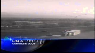 Semi-truck flips over on I-84